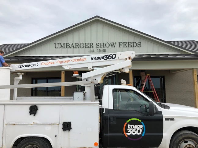 Exterior & Outdoor Signage, Metal dimensional Lettering Sign for Umbarger Show Feeds in Franklin IN