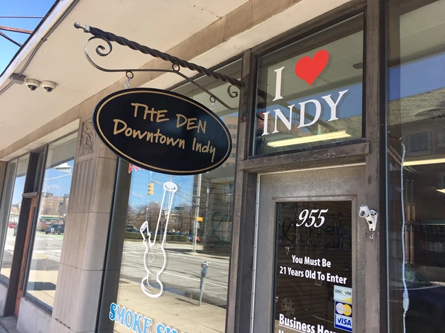 Storefront Signs, Hanging Sign for The Den Downtown Indy