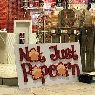 Dimensiaonal Storefront Signage for Not Just Popcorn in Greenwood Park Mall, Greenwood, IN