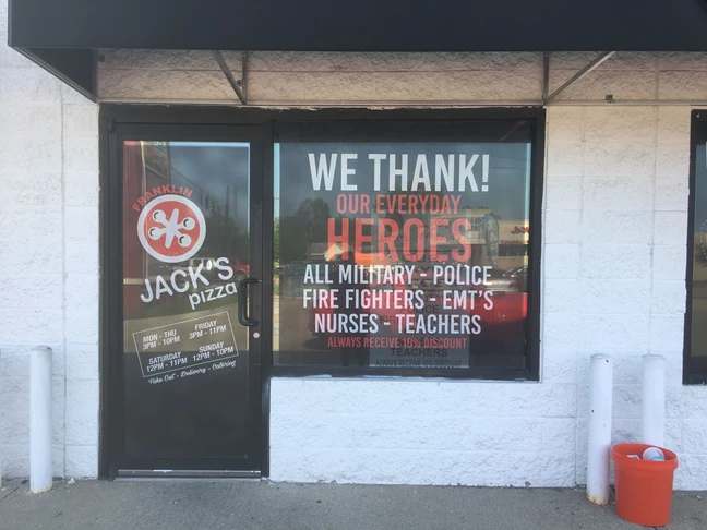 Window Signage for Jacks Pizza in Franklin, IN