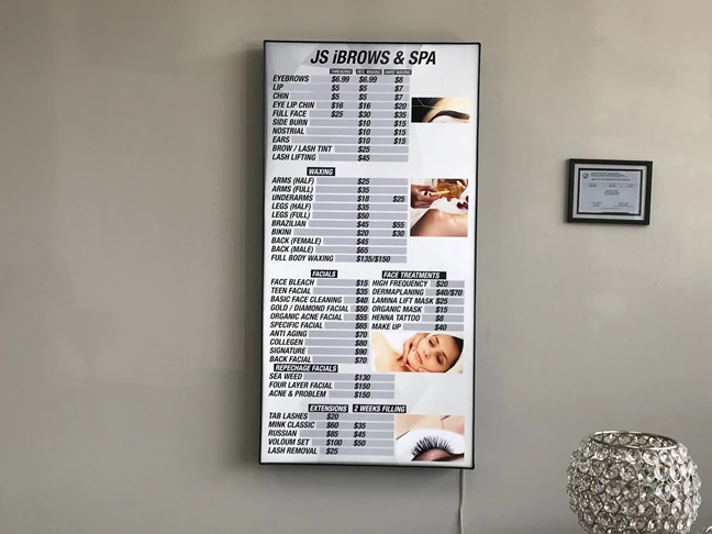 LED Lighted Cabinet Price List for JS ibrows & spa in Indianapolis,IN