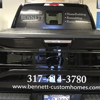 Back window wrap and lettering, decals for Bennett Custom Homes in Indianapolis