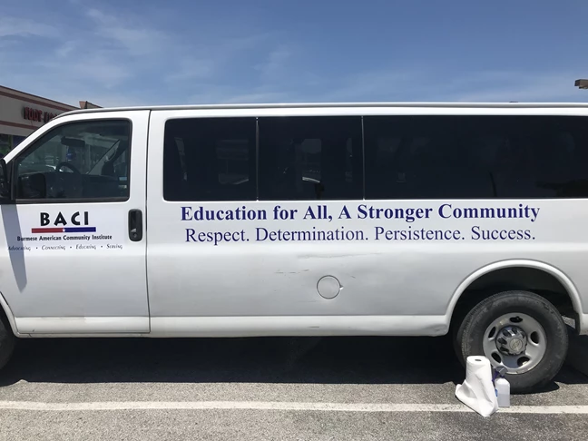 Vehicle Lettering, Decals for Burmese American Community Institute (BACI) 