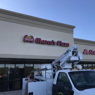 Exterior Building Sign, Illuminated Channel Letters for Marco Pizza in Greenwood, IN
