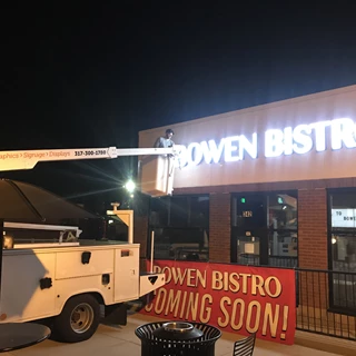 Exterior Building Sign, Illuminated Channel Letters for Bowen Bistro in Lafayette, IN