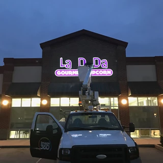 Building Sign, Channel Letters for La D Da Gourmet Popcorn Edinburgh IN 