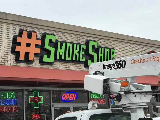 Building Sign, Channel Letters, Exterior Signs, Lighted Signs for Smoke Shop in Indianapolis IN