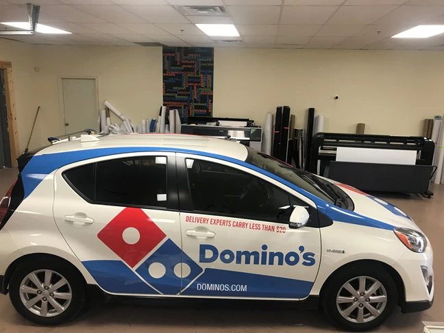 Parcial Vehicle Wrap for Dominos Team Terre Haute IN