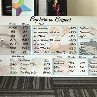 Price List Board for Eyebrow Experts in Indianapolis,IN