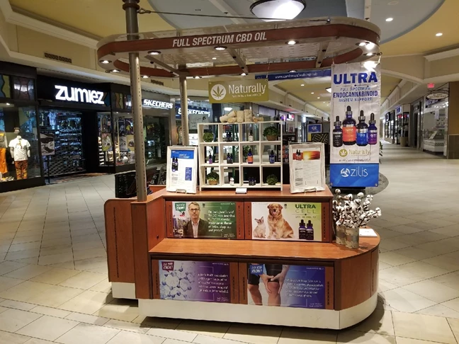 Mall Kiosk Graphics for Zilis CBD Oil in Greenwood Park Mall in Greenwood, IN